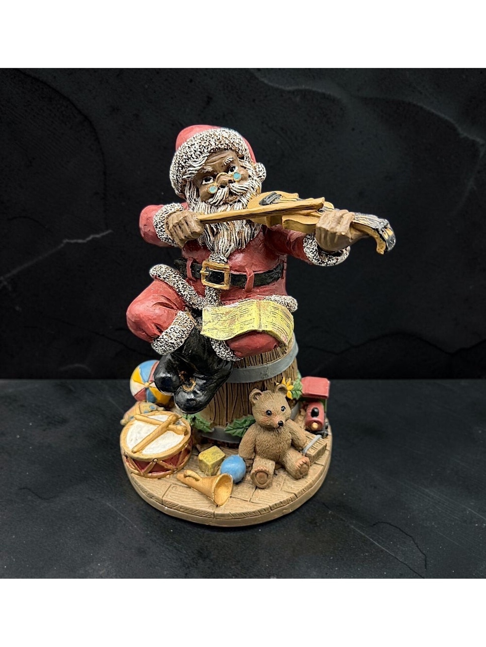 Vintage Santa Playing Violin Christmas Figurine Teddy Bear Toys 6.5"